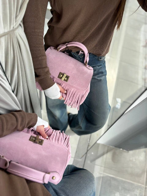 Suede leather handbag 80141
